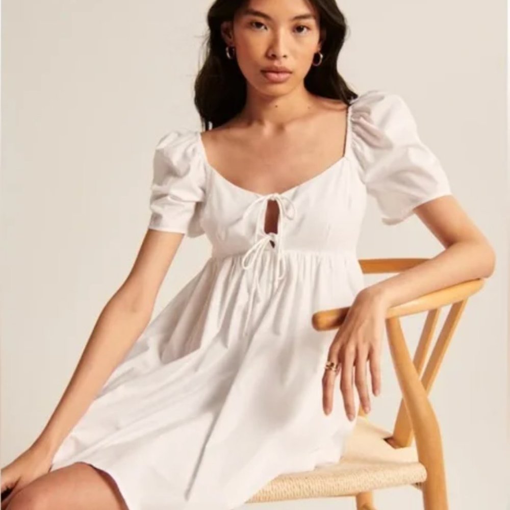 Keyhole Babydoll Mini Dress - White - Large Petite